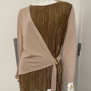 Brand New NWT Asymmetrical Bronze and Tan Shiny Top/Blouse